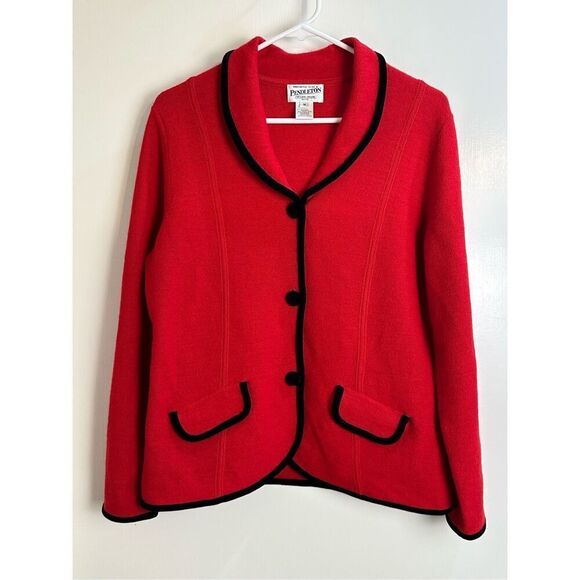 Pendleton women’s size M petite 100% wool red/ black sweater cardigan *see notes - Picture 2 of 9
